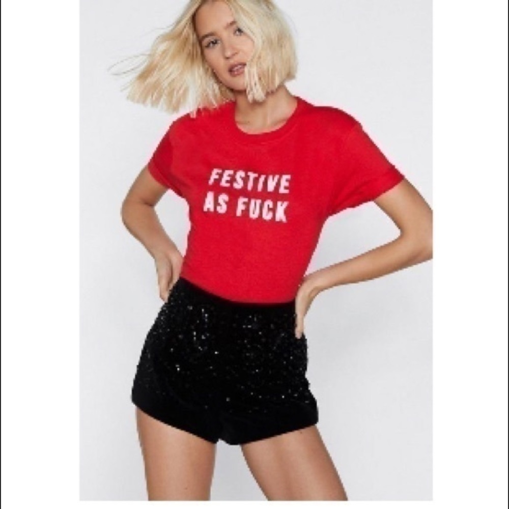 Nasty Gal Festive as F Red Tee Small NWT